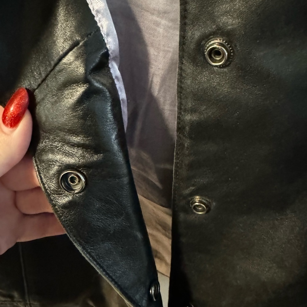 Wilsons Leather Vintage 90s Maxima Jacket Tie Belt Cinch Waist Button Up Collar - Picture 15 of 16